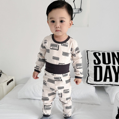 秋冬宝宝秋衣秋裤纯棉无骨男童婴儿高腰护肚儿童保暖内衣套装A类