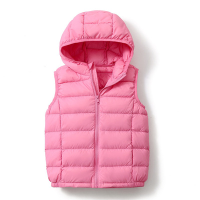 跨境货源儿童轻薄羽绒服男款女款马甲连帽中大童短款90绒保暖外搭
