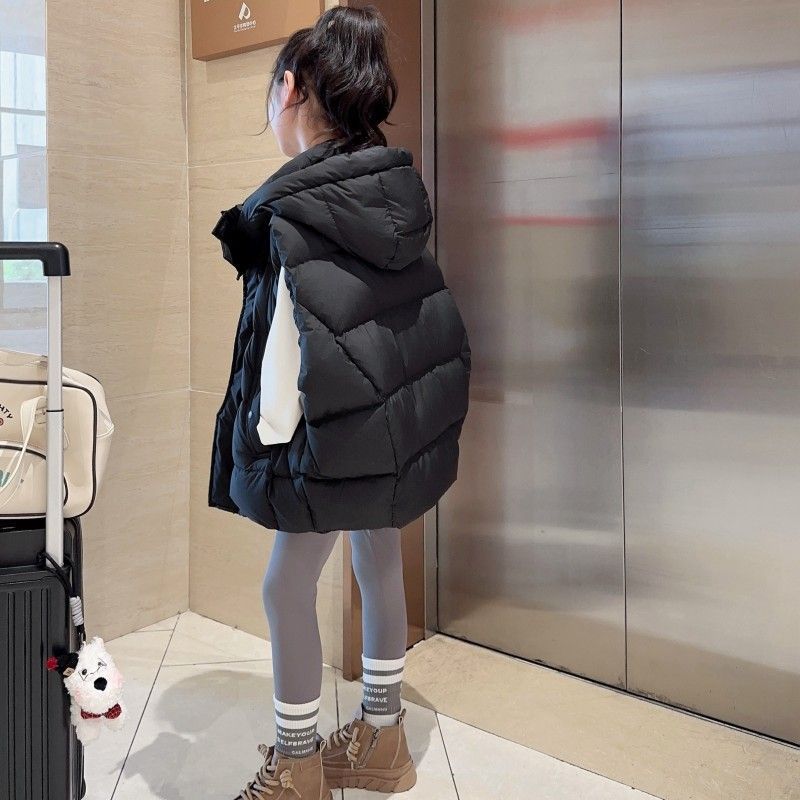 儿童羽绒马甲外穿宽松背心坎肩连帽女童韩版白鸭绒马夹默认项氨纶