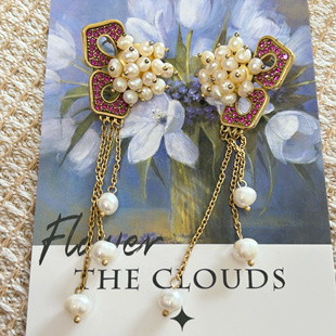 中古vintage高级感欧美风百搭复古做旧镶钻蝴蝶耳环小众设计A058