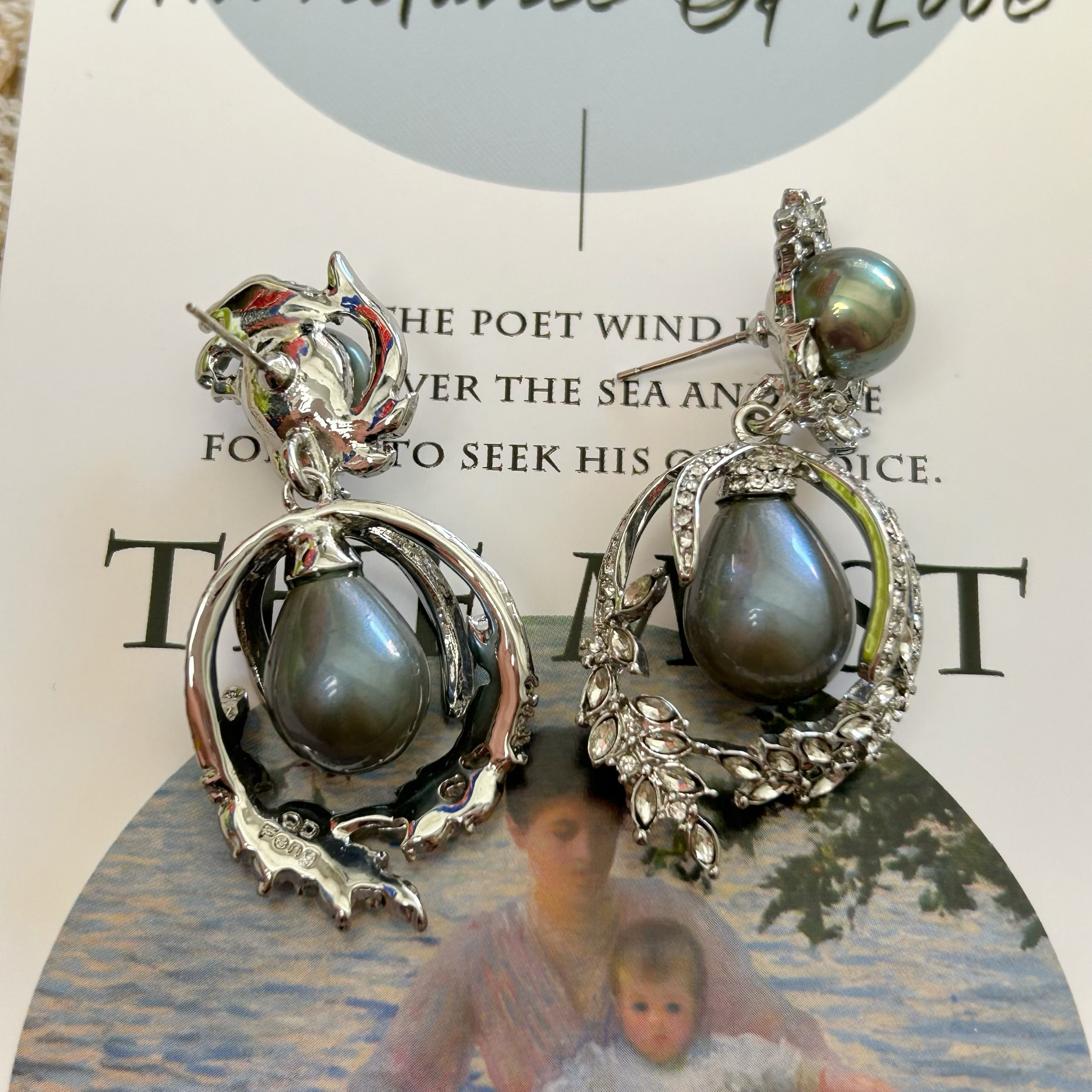 中古vintage高级感欧美风百搭复古做旧镶钻耳环小众设计感A098