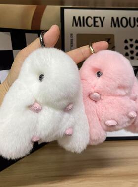 真獭兔毛长耳兔子汽车挂件