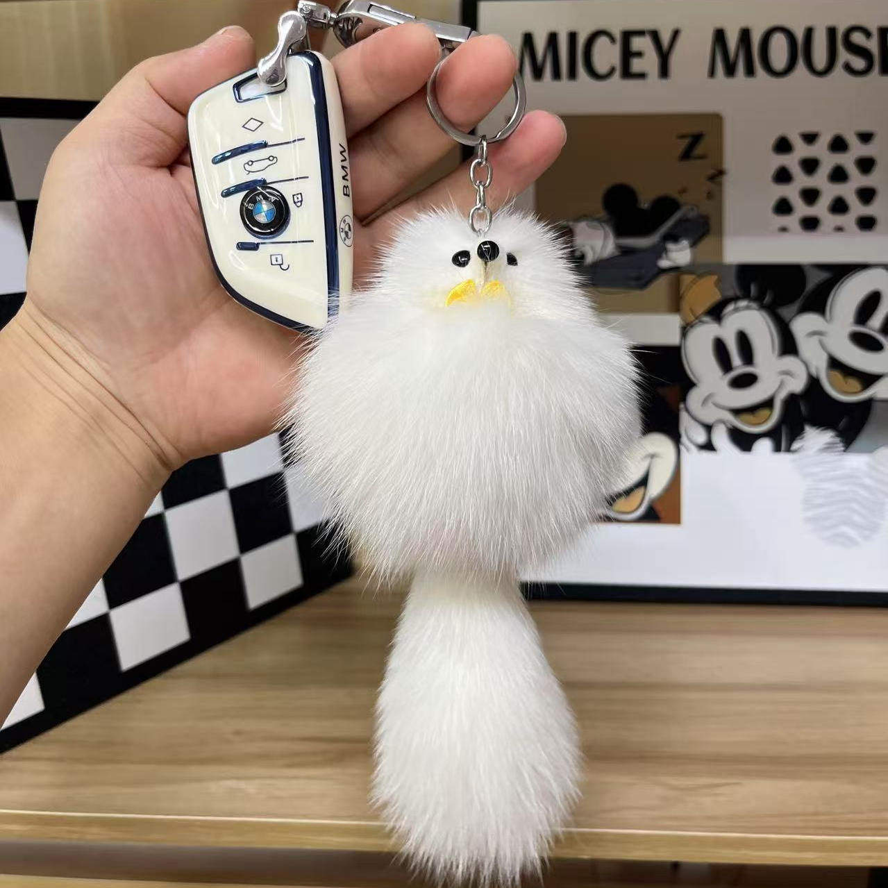 真狐狸毛汽车钥匙挂件包包挂饰