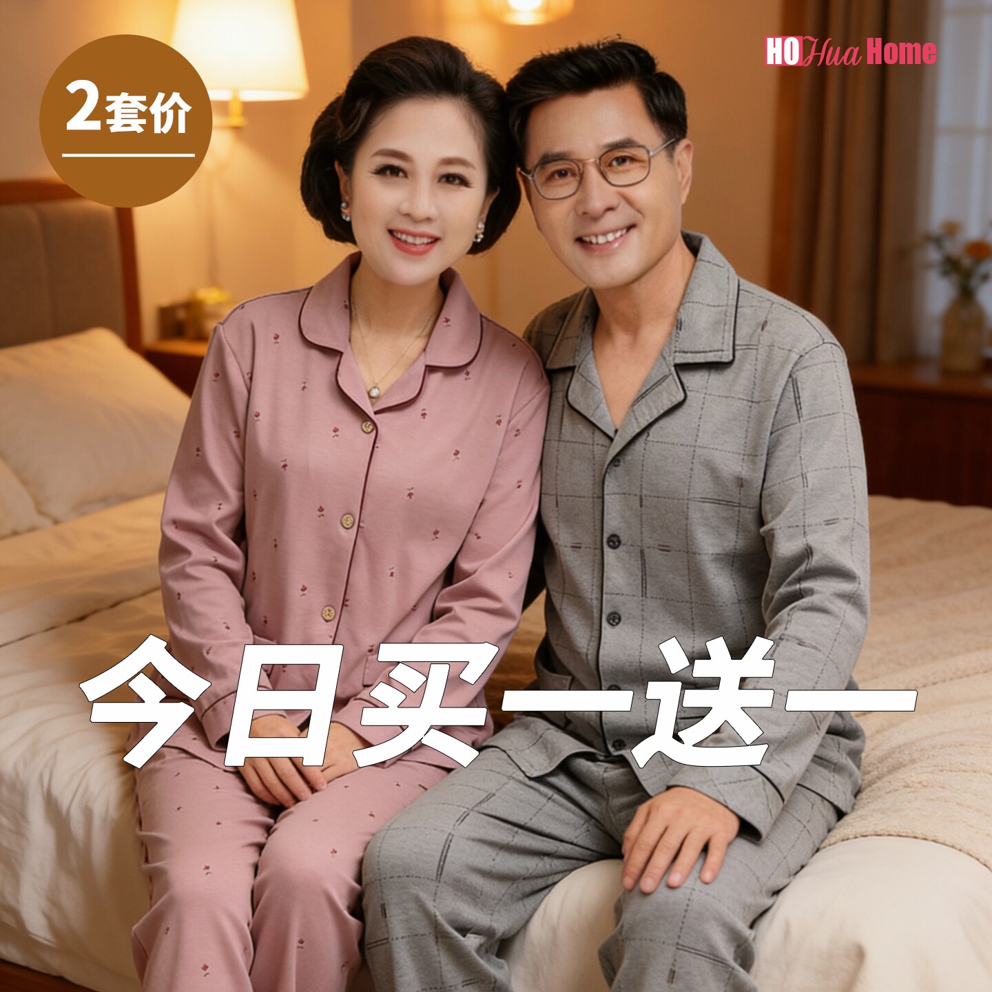 中老年情侣睡衣春秋款纯棉家居服
