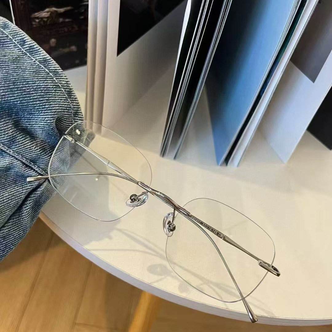 许妍赵露思同款纯钛无框银色金色方形眼镜超轻韩版变色防雾防蓝光