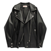 皮衣外套男女复古韩版 皮外套 机车BF风皮衣港风oversize夹克中长款