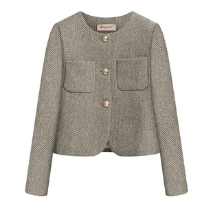 上衣女 圆领显瘦短款 小香风短外套女编织粗花呢CE风时尚 气质新款