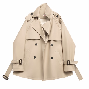 杏色短款 休闲宽松高级气质百搭小个子灰色外套大衣 风衣女春秋韩版