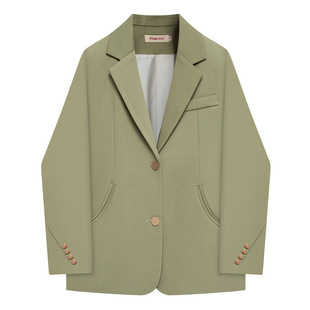 绿色休闲小西装 外套设计高级感英伦风宽松春秋百搭女小西服外套