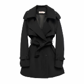 新款 黑色简约随性翻领短款 风衣外套女2025秋季 小个子气质宽松上衣