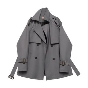 灰色短款 小个子百搭显瘦宽松高级大衣 风衣外套女2025秋新款