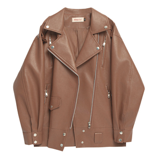 上衣 春秋设计感PU皮机车夹克长袖 2025新款 皮衣外套女宽松中长款