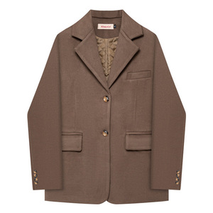 毛呢外套女韩版高级感宽松休闲女西装外套秋冬宽松咖黑色毛呢西服