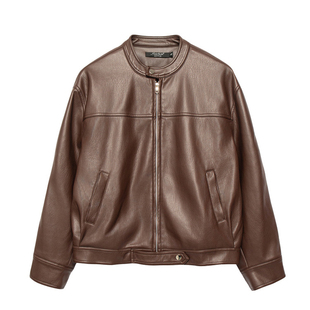 高级感宽松短款 新款 夹克 复古立领棕色皮衣外套女2025春秋季 美式