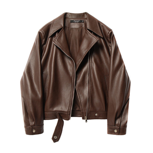 酷辣机车皮衣夹克春秋新款 外套 复古翻领显瘦帅气机车短款