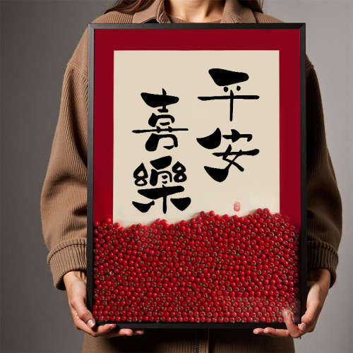 平安喜乐柿柿如意红色喜庆寓意好客厅装饰画 画现代艺术过年送礼