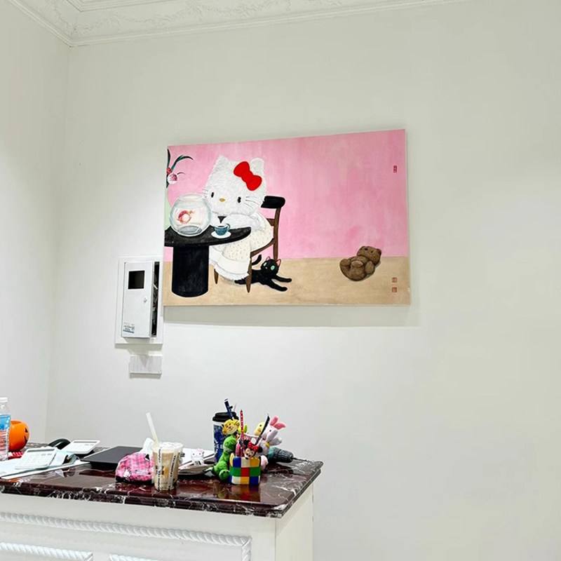 《发财kitty》小红书同款可爱客厅装饰画女孩卧室壁画玄关柜挂画,家居饰品,现代装饰画,淘宝优惠券,粉丝福利购,淘宝优惠卷