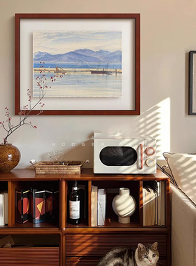 静海 蓝色水彩风景画艺术中古客厅装饰画法式餐厅玄关高级感挂画