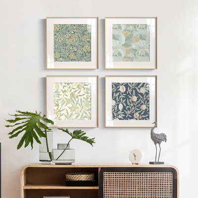 现货速发威廉莫里斯系床头挂画主卧餐厅装饰画正方形美式乡村田园