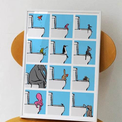 Pets on the loo小众趣味化妆室装饰画 画创意设计ins桌面摆件挂