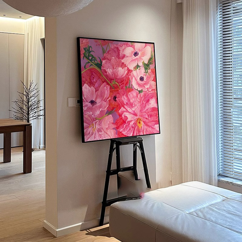北欧风客厅装饰画 画小清新玫粉色花朵高级感卧室饭厅玄关治愈系