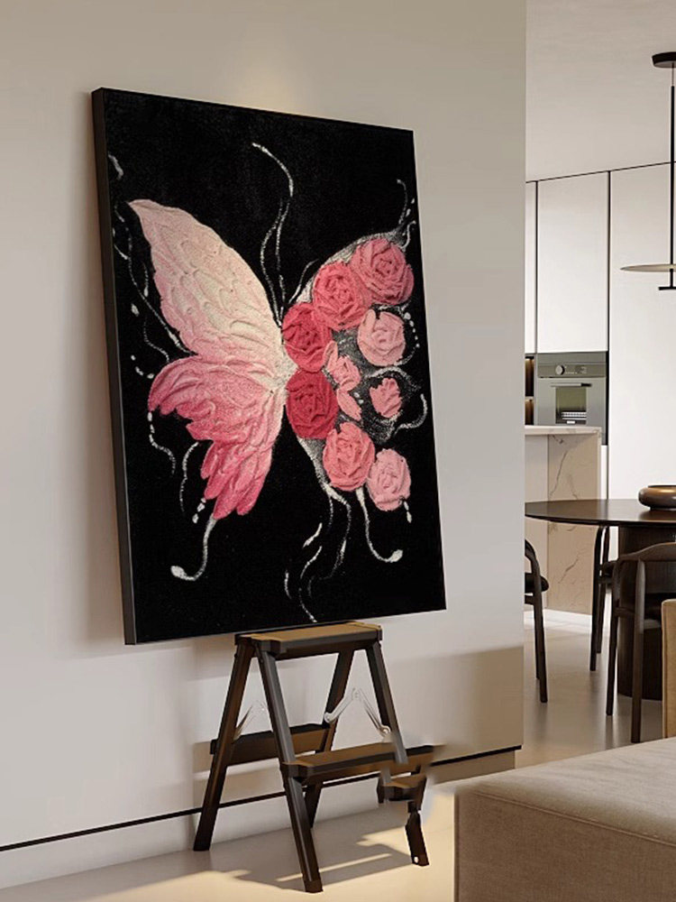 法式现代粉色蝴蝶质感平面客厅家居高档挂画餐厅门厅装饰画