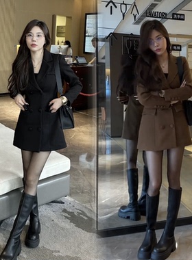 欧洲站2025秋冬季女新款设计感收腰显瘦气质连衣裙高级感又A又飒