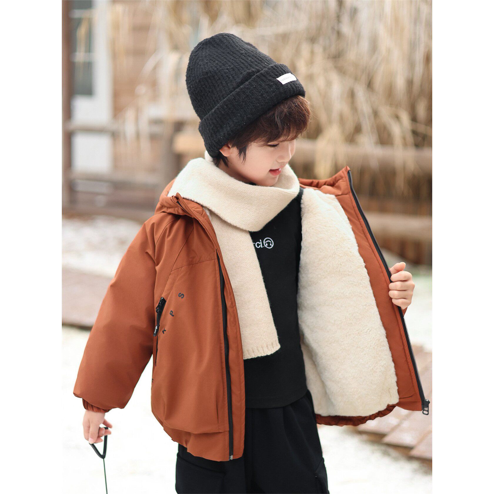 欧洲站男童加绒外套儿童加厚派克服秋冬季2025新款痞帅防风男宝冬