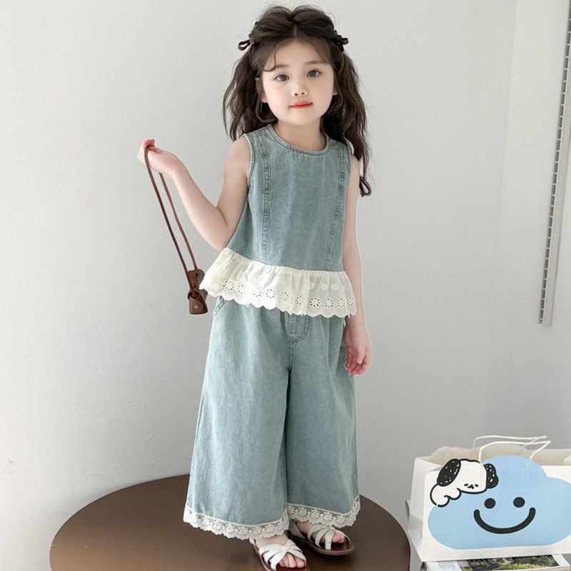 欧洲站女童夏季牛仔套装2