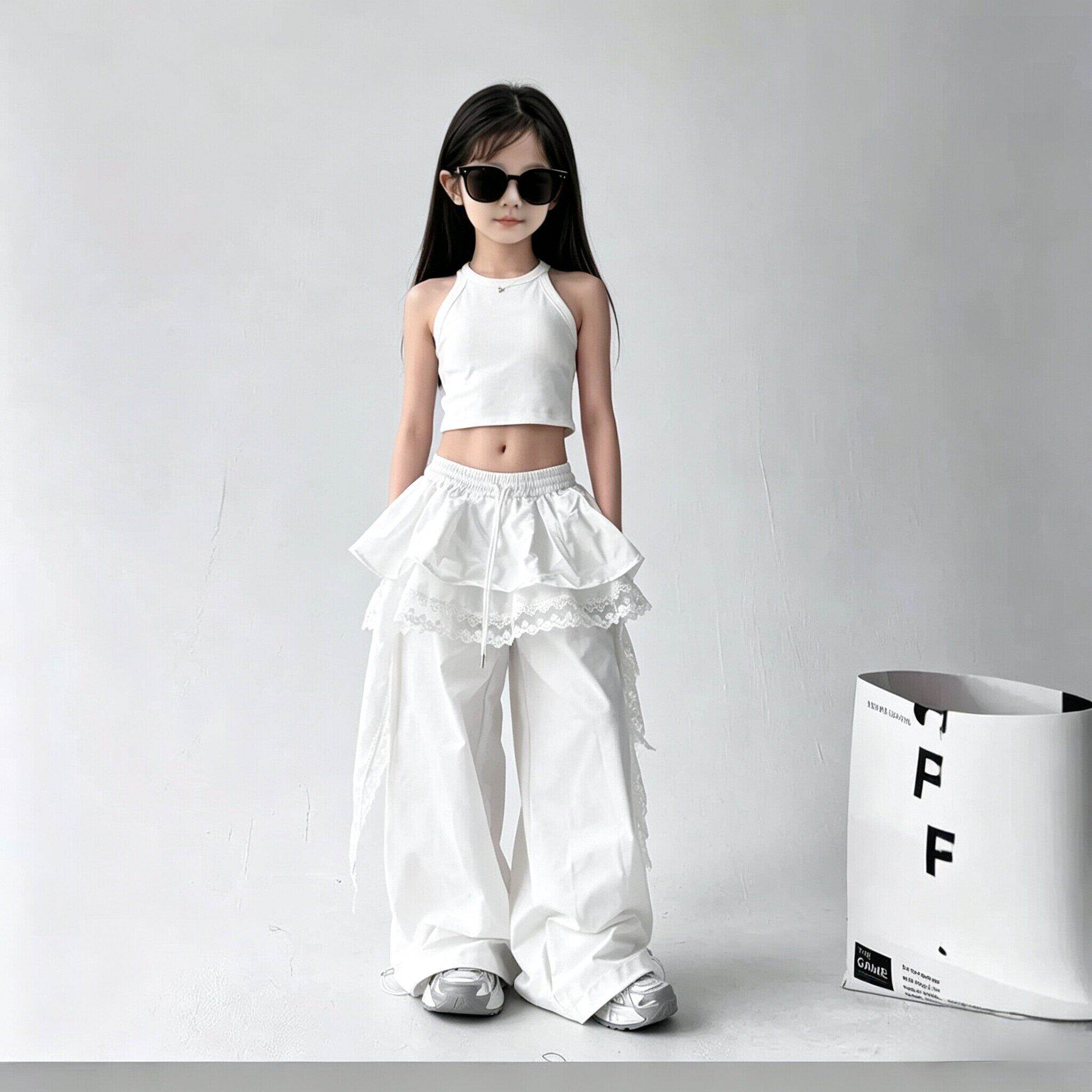 欧洲站女童街舞套装2026年儿童夏装女孩背心裙帘长裤爵士舞hiphop