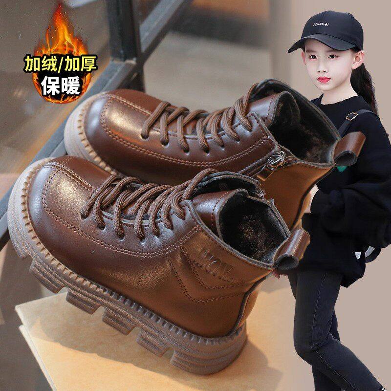 欧洲站女童真皮马丁靴大棉小皮靴新款2025冬季儿童百搭保暖短靴加
