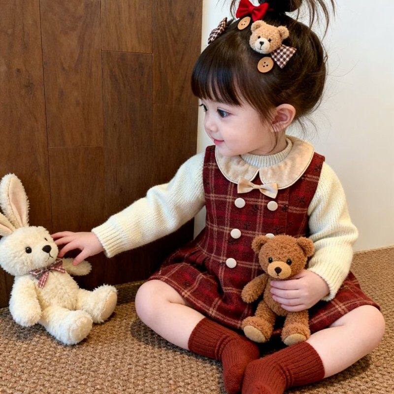 欧洲站女童新年红色格子背心裙冬季新款儿童圣诞连衣裙女宝宝加绒