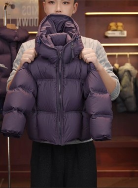 欧洲站韩版儿童白鸭绒羽绒服冬季新款中大童保暖紫色羽绒服外套连
