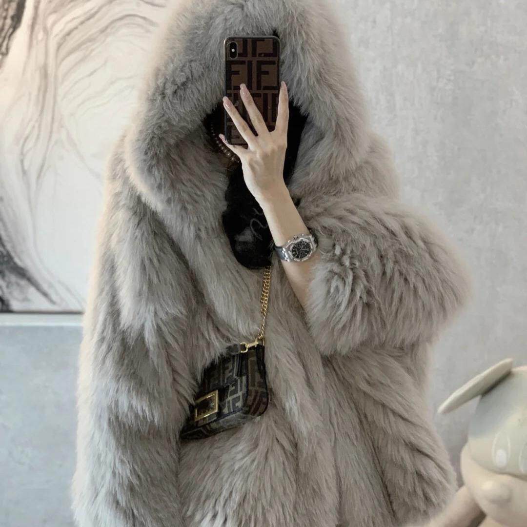 网红炸街慵懒风连帽环保狐狸毛新款毛毛外套仿皮草毛绒2025冬季,女装/女士精品,短外套,淘宝优惠券,粉丝福利购,淘宝优惠卷