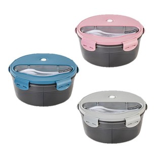 圆形饭盒配勺叉可进微波炉加热便捷餐盒厨房水果保鲜盒