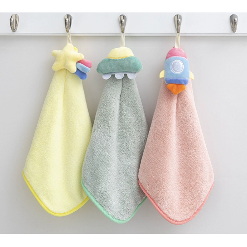 挂式卡通可爱星星火箭擦手巾 厨房加厚吸水拭手巾家用珊瑚绒毛巾