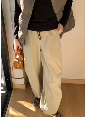 SEAWHEN海维恩冬厚款工装裤女松紧腰加绒保暖休闲户外阔腿伞兵裤