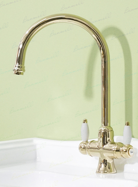出口英国 锆金色陶瓷双开把手 np起泡器 英式复古厨房水槽水龙头