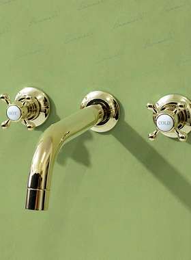 过WS 出口英国原单 NP嘴 金色复古陶瓷双把手 暗装入墙式面盆龙头