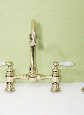 banmell 出口北美 NP嘴 三孔带喷头 锆金复古美式法式厨房水龙头