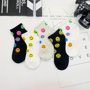 儿童袜子春夏季韩版网红笑脸1-15岁男女宝宝中大童网眼短袜春秋袜