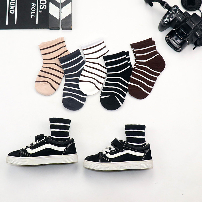 儿童袜子春季纯棉中筒袜男童女童宝宝春夏款条纹袜无骨韩版潮棉袜