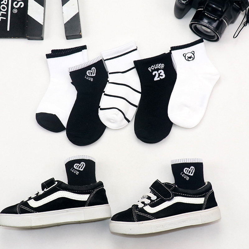 儿童袜子纯棉春夏薄款男童1-15岁女童短袜春季学生黑白色宝宝棉袜