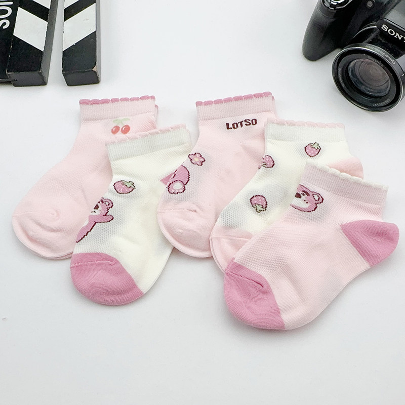 女童网眼船袜夏季薄款卡通儿童袜子纯棉袜女宝宝透气短袜韩国潮袜