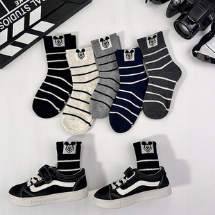 爱滴嗒儿童袜子秋冬纯棉男童女童中筒袜男童长筒袜冬季中大童条纹