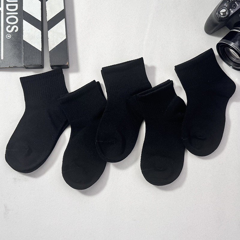 儿童袜子夏季网眼薄款男童女童学生黑色短袜纯棉运动透气防臭棉袜