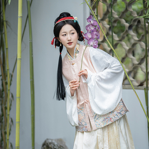 卿如故原创白菜汉服明制圆领对襟仿妆花短比甲一片式马面裙夏款