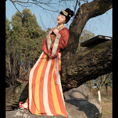 新款 卿如故原创白菜汉服唐制坦领短衫 复原齐胸拼接三十六破裙春季