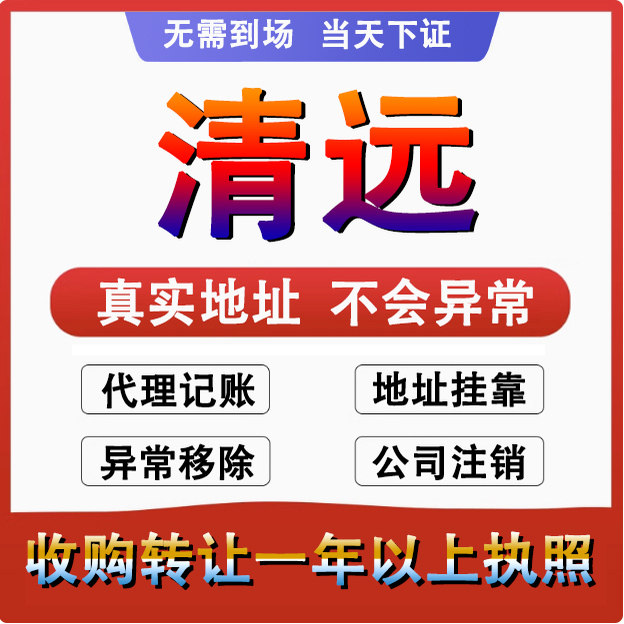 清远清城清新广东公司个体户注册代账变更注销营业执照减资地变更