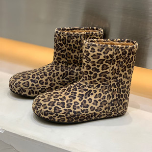 女靴子毛毛鞋 豹纹雪地靴女短靴加绒保暖棉鞋 女 新款 欧洲站2025冬季